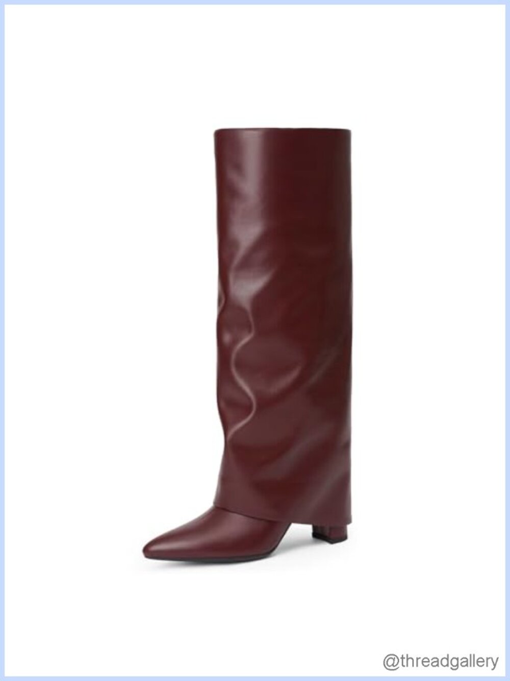Fold Over Knee High Boots Chunky Heel Pointed Toe Faux Leather Tall Boots